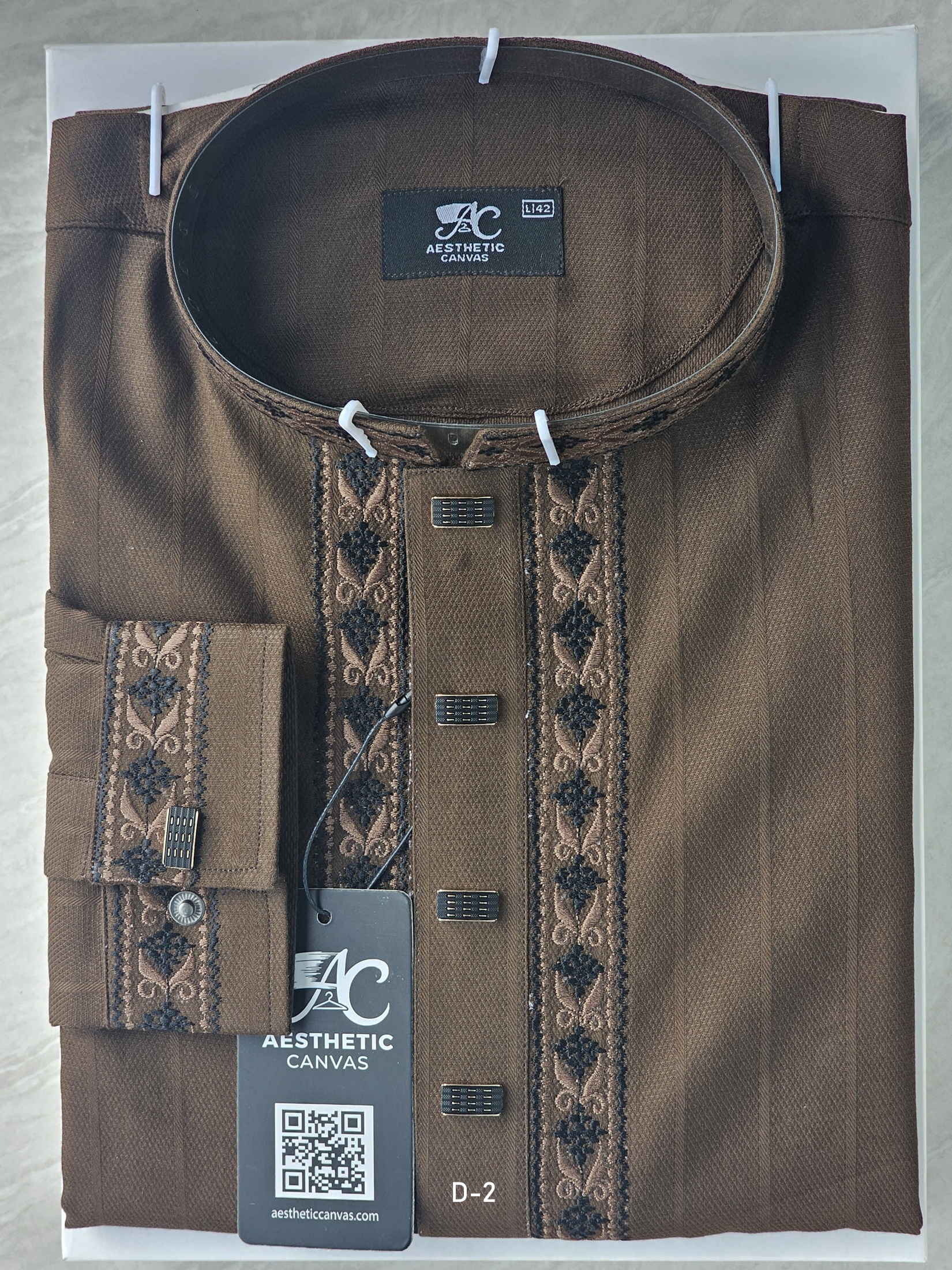 Aesthetic Canvas Mens Cotton Panjabi D-2 S2 (Dark Olive Brown)