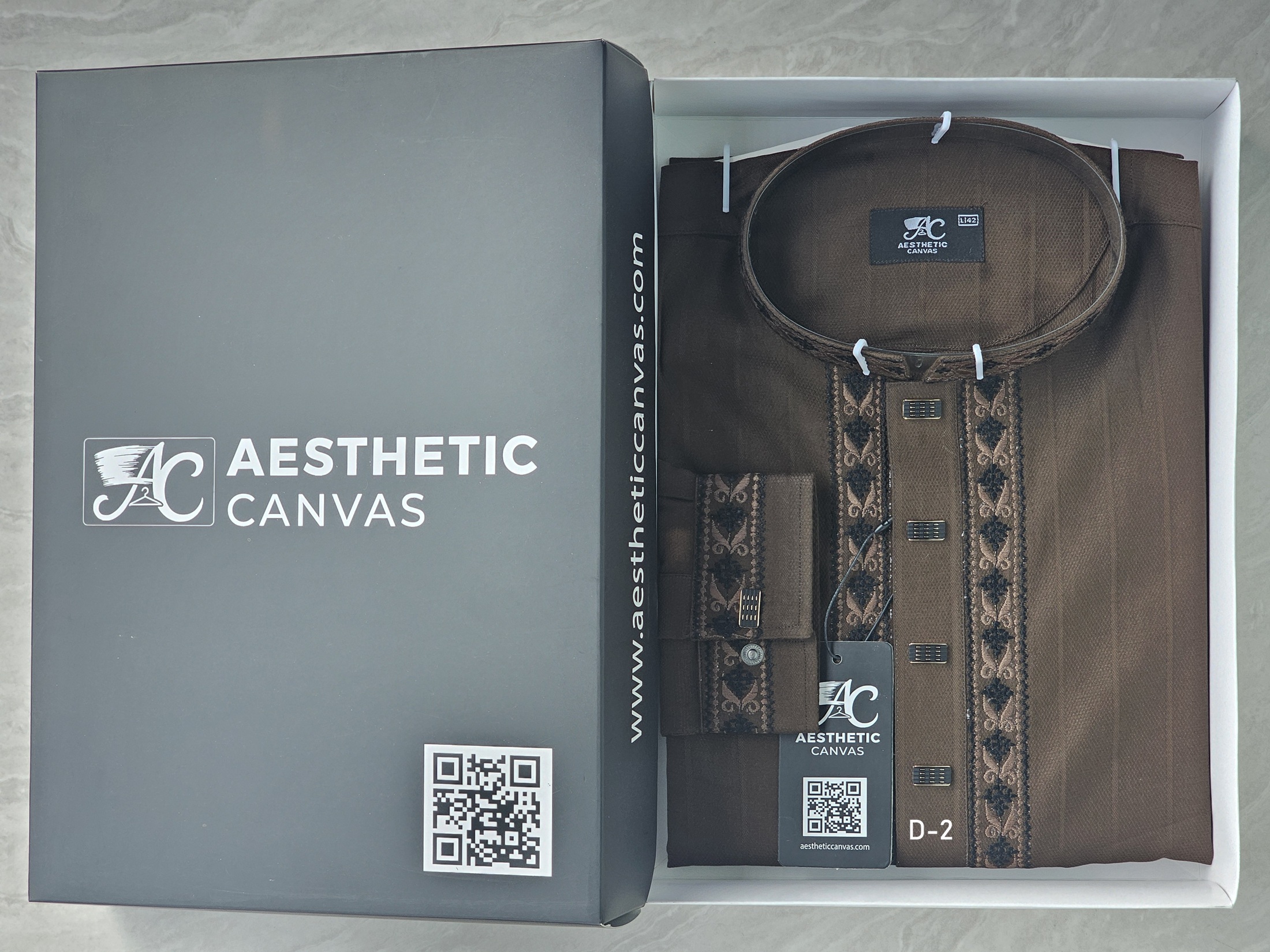 Aesthetic Canvas Mens Cotton Panjabi D2 Box (Dark Olive Brown color)